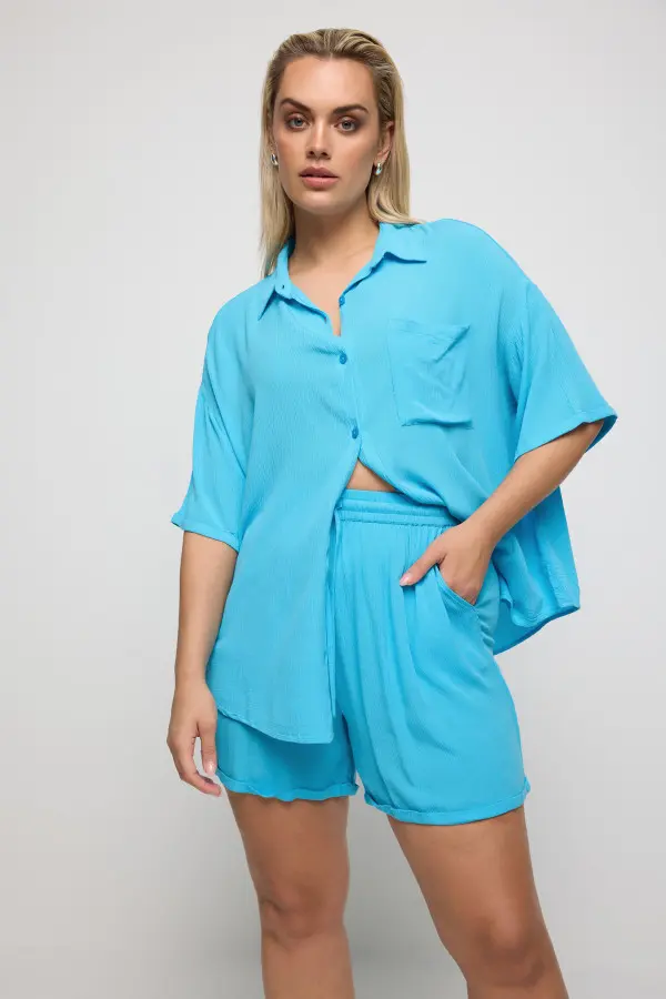 Limited Collection Curve Blue Crinkle Shirt, Women's Curve & Plus Size, Limited Collection