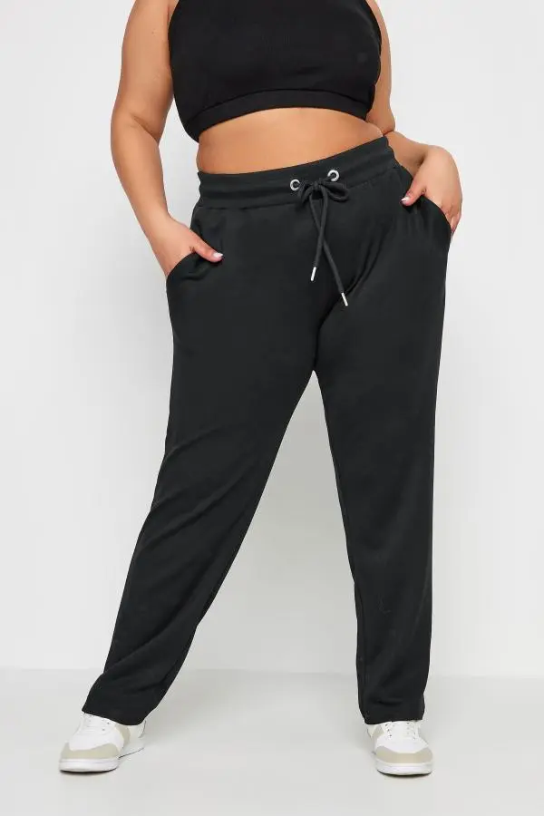 Yours Curve Black Elasticated Straight Leg Joggers, Women's Curve & Plus Size, Yours