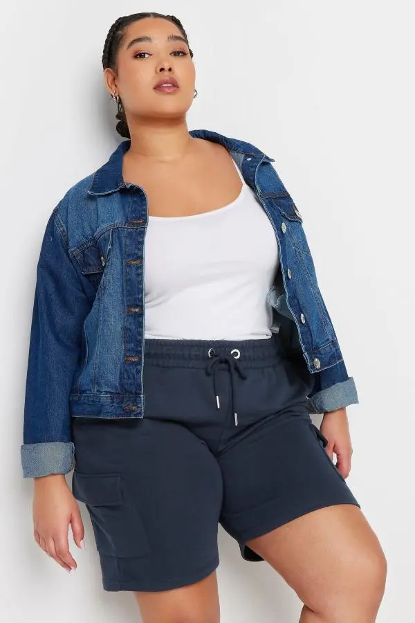 Yours Curve Navy Blue Cargo Jogger Shorts, Women's Curve & Plus Size, Yours