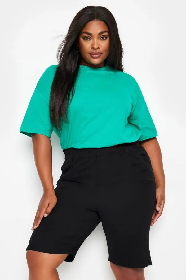 Yours Curve Black Elasticated Cool Cotton Shorts, Women's Curve & Plus Size, Yours