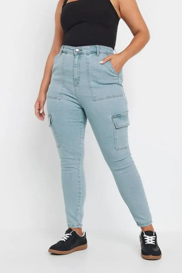 Yours Curve Blue Cargo Ava Jeans, Women's Curve & Plus Size, Yours