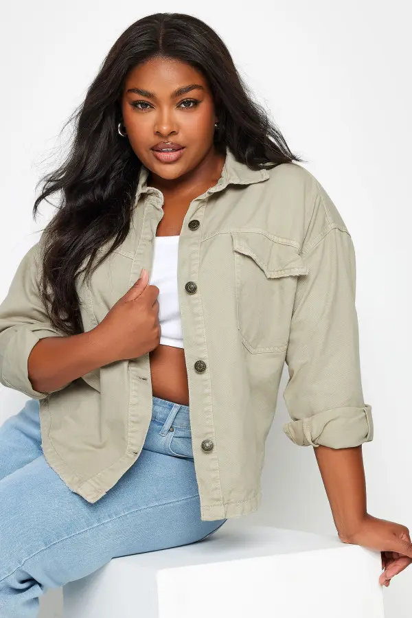 Yours Curve Stone Brown Denim Jacket, Women's Curve & Plus Size, Yours