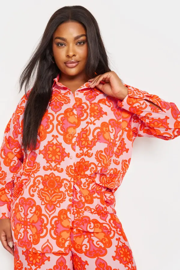 Limited Collection Curve Orange Abstract Print Shirt, Women's Curve & Plus Size, Limited Collection