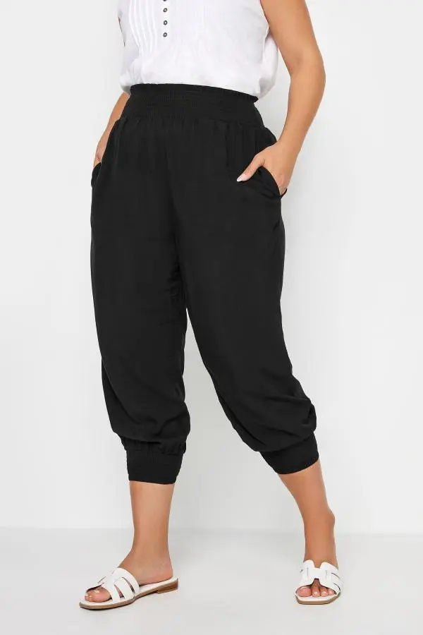 Yours Curve Black Shirred Harem Trousers, Women's Curve & Plus Size, Yours