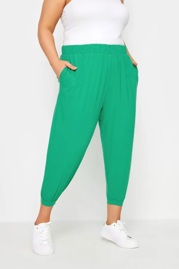 Yours Curve Green Cropped Harem Joggers, Women's Curve & Plus Size, Yours