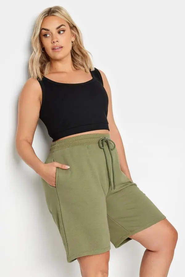 Yours Curve Khaki Green Elasticated Jogger Shorts, Women's Curve & Plus Size, Yours