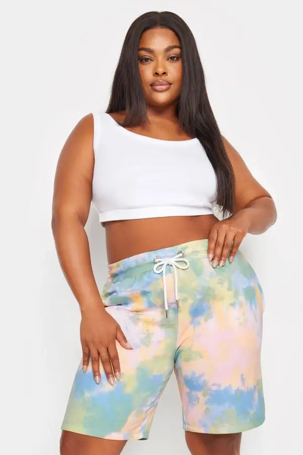 Yours Curve Blue & Green Tie Dye Jogger Shorts, Women's Curve & Plus Size, Yours