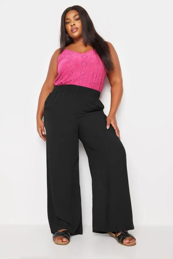 Yours Curve Black Elasticated Wide Leg Trousers, Women's Curve & Plus Size, Yours