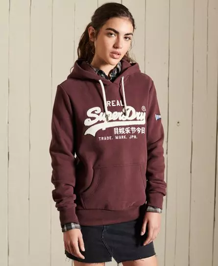 Pockets For Women - Superdry Women's Vintage Logo Chenille Hoodie Red / Rich  Deep Burgundy 