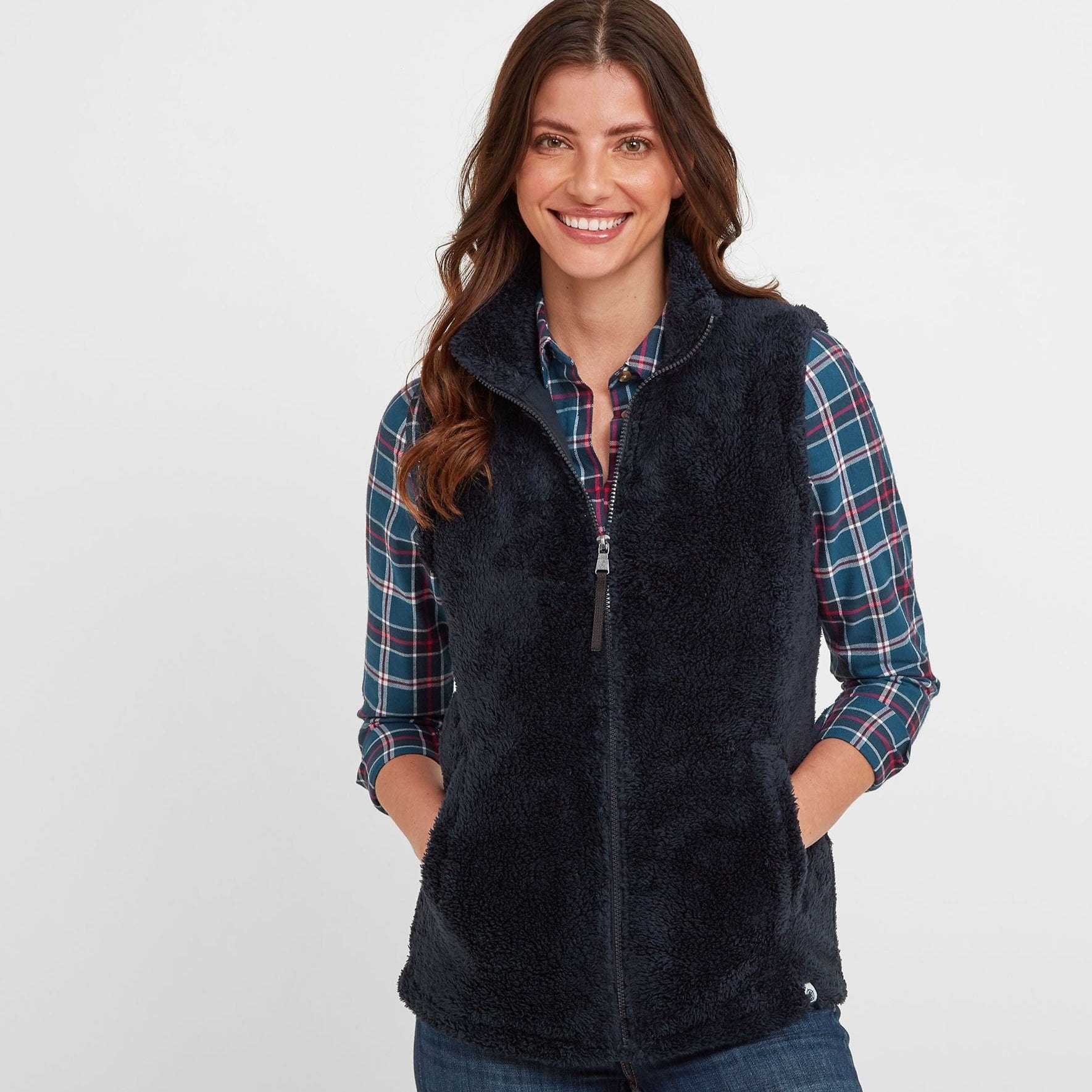 Pockets For Women - Maunby Teddy Fleece Gilet - Dark Indigo