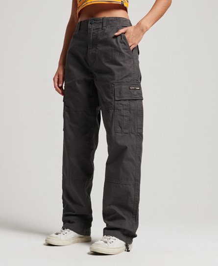 Womens - Vintage Low Rise Cargo Trousers in Stone Wash Taupe Brown