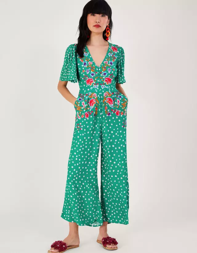 Rori Embroidered Jumpsuit in Sustainable Viscose Green