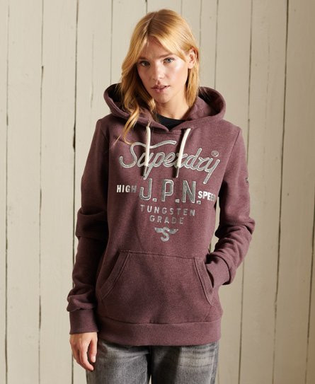 Superdry Women's Script Style Workwear Hoodie Red / Rich Deep Burgundy Marl - 